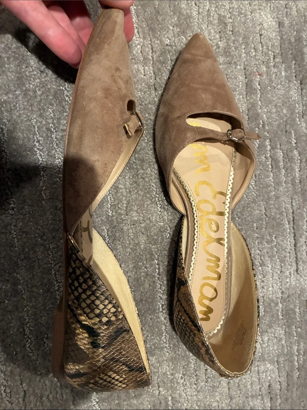 Sam Edelman Taupe Suede Pointed-Toe D'Orsay Flats with Strap